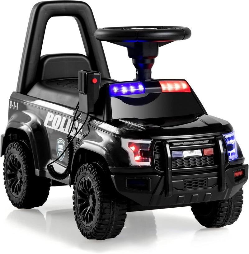 Olakids Ride On Push Police Car, Toddler Foot-to-Floor Sliding Toy with Siren, Steering Wheel, Megaphone, Horn, Headlights, Under Seat Storage, Kids Racer Walking Gift for Boys Girls 1-3 (Black) - Image 1